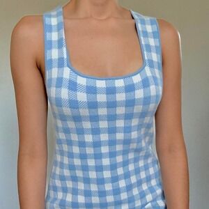 Staud blue and white gingham midi dress